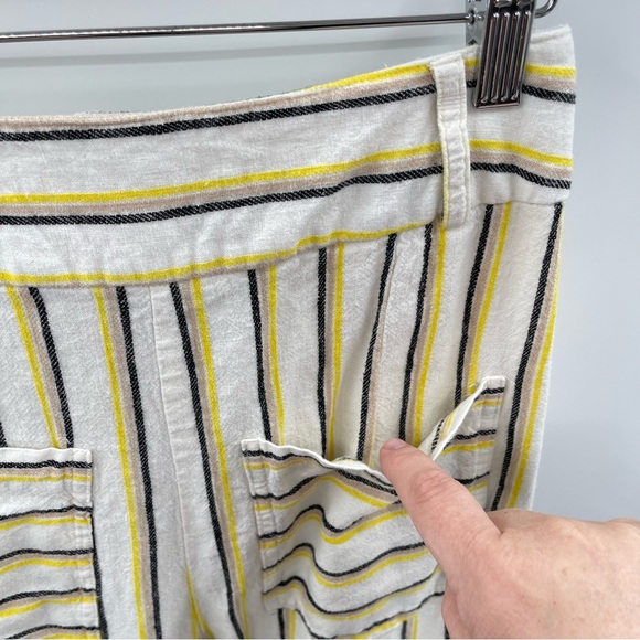 MISS SELFRIDGE Yellow Striped Crop Wide Leg Linen Style Trousers Size 4 - Picture 8 of 14